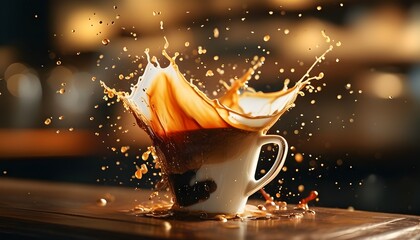 Captivating Elegance of Coffee Splash Captured in Slow Motion