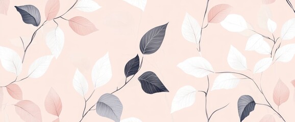 Wall Mural - Spring flowers illustration for fabric, prints, covers. Abstract floral in pattern modern background. Blossom wallpaper with green leaves, pink flower in watercolor texture.