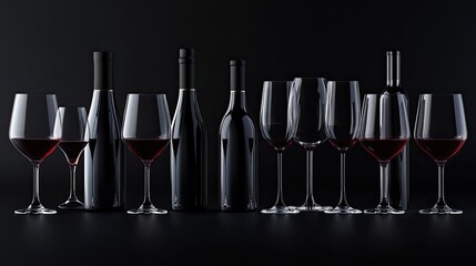 A sophisticated arrangement of wine glasses and bottles with room for text, creating an elegant scene ideal for branding, event promotions, or wine-related advertising.