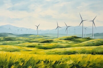 Wall Mural - PNG Wind turbines on green meadow grassland outdoors windmill.