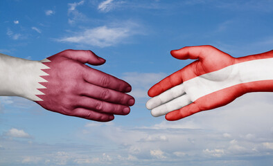 Wall Mural - Austria and Qatar country handshaking with flags, consensus concept international co-operation illustration