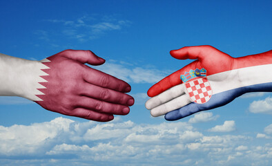 Wall Mural - Croatia and Qatar country handshaking with flags, consensus concept international co-operation illustration