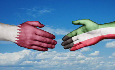 Poster - Kuwait and Qatar country handshaking with flags, consensus concept international co-operation illustration