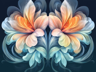 Wall Mural - A stunning display of flowing organic shapes, this artwork features intricate floral designs in soft pastel colors. harmonious blend of hues creates serene and captivating atmosphere