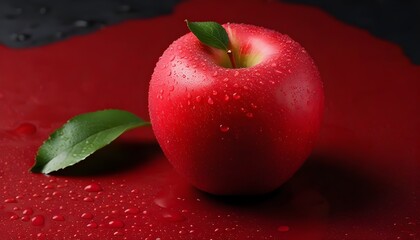 Wall Mural - Vibrant Red Apple Displayed Against Bold Red Backdrop