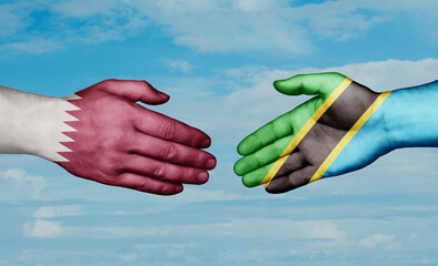 Poster - Tanzania and Qatar country handshaking with flags, consensus concept international co-operation illustration