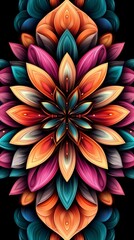 Wall Mural - Colorful abstract floral design with vibrant petals on a dark background.