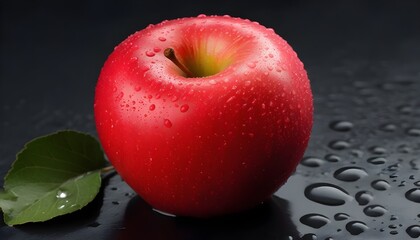 Wall Mural - Vibrant Watercolor Depiction of a Lush Red Apple Drenched in Glimmering Water Droplets