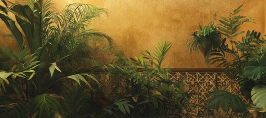 Wallpaper with vintage tropics on a textured background