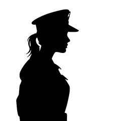 Wall Mural - Female Soldier Saluting in Profile Silhouette Isolated on White Background – Vector Illustration