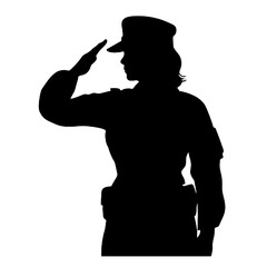 Wall Mural - Military Woman Saluting Silhouette Profile Isolated on White Background – Vector Illustration