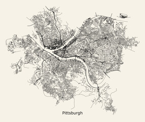 Map of Pittsburgh, Pennsylvania, USA