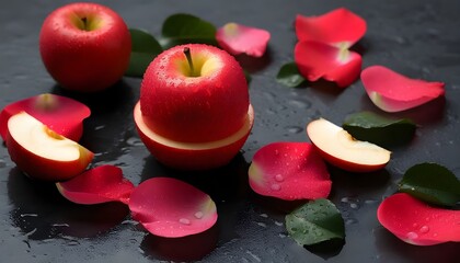 Wall Mural - Delicate Arrangement of Rose Petals and Sliced Apples