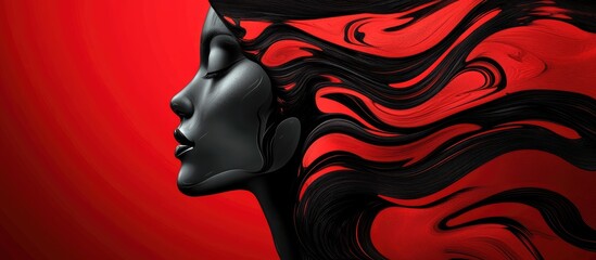 Wall Mural - Surreal abstract facial design featuring a striking red and black background 2d illustration in EPS 10 format