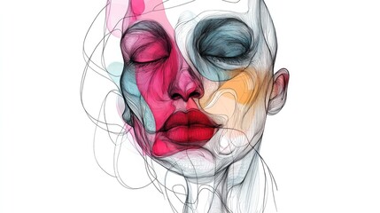 Wall Mural - Surreal hand drawn face Abstract contemporary portrait