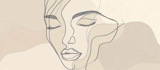 Wall Mural - Surrealistic hand drawn abstract face in a line art style featuring modern minimalism and aesthetic contours