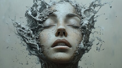 Wall Mural - Surreal Portrait: Woman's Face Covered in Abstract Texture