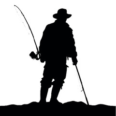 Fishing Expert Silhouette Isolated on White Background – Vector Ar