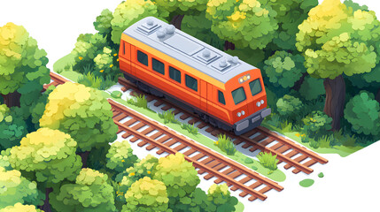 3d cartoon train isometric view isolated on white background