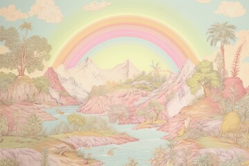 Poster - Rainbow landscape painting drawing.