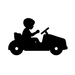 Excited Kid in Toy Car Silhouette Vector Illustration Transparent Background