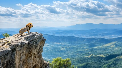 Wall Mural - Isolated Lion on Top of Mountain Ridge, Photo Realistic, Pattern Background, Wallpaper, Cover and Screen for Smartphone, PC, Laptop, 9:16 and 16:9 Format