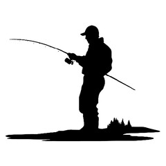 Fisherman Silhouette Vector Illustration Transparent Background