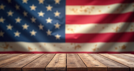 Wall Mural - american flag on wooden table