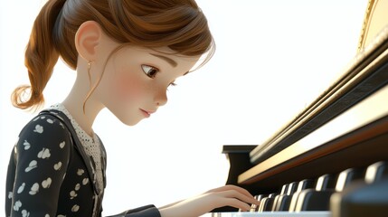 Canvas Print - A young girl plays the piano, showcasing focus and emotion in a serene setting.