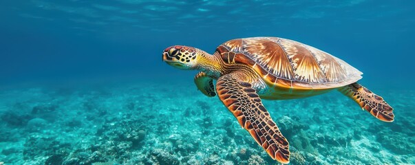 A sea turtle trapped in plastic waste floating in polluted waters