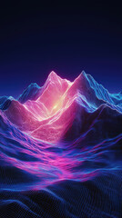 Wall Mural - A stunning neon lit 3D wireframe landscape featuring vibrant pink and blue mountains under dark sky. electric glow creates mesmerizing visual effect, evoking sense of wonder and exploration