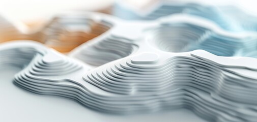 Poster - Abstract textured background with varied layers resembling topographic maps, blending soft colors of blue and orange for a modern artistic effect.