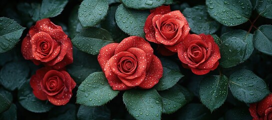 Wall Mural - Red Roses with Dew Drops