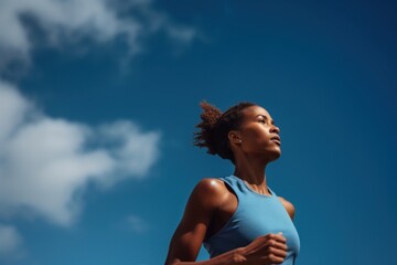 Canvas Print - Black woman jogging running adult.