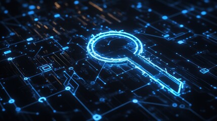 Wall Mural - a digital representation of a magnifying glass symbolizing search and data exploration.