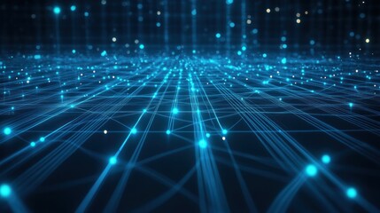 Wall Mural - abstract digital landscape with glowing blue lines and nodes representing data flow.