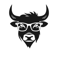 Bull in Glasses Silhouette – Transparent Background Vector Design for Tattoos, Icons, and Logos