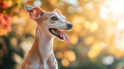 Sticker - A close-up of a dog with a joyful expression against a blurred background.