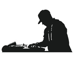 DJ Guy with Mixing Console Silhouette Vector Illustration