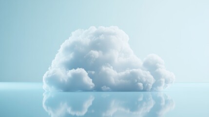 Wall Mural - a whimsical sculpture resembling a fluffy cloud stands prominently against a pale blue background, r