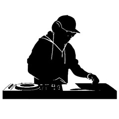 DJ Guy Performing Silhouette Vector Illustration Transparent Background