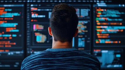 Developer integrating an API into a sleek website design, code connecting to external data sources displayed across a glowing digital network, Website development, API integration