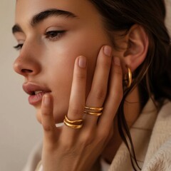 Sticker - Gold signet rings photography woman accessories.