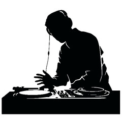 DJ Man Silhouette on Transparent Background – Black and White Vector Illustration for Logos