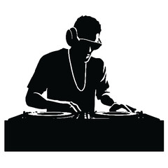 Silhouette of DJ Man – Black and White Vector on Transparent Background for Logos and Stickers