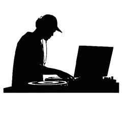 Silhouette of DJ Man – Black and White Vector on Transparent Background for Logos and Stickers