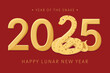 © Marinarty - Chinese New Year 2025. Festive cute vector illustration. Gold snake on red background. Lunar new year of the snake, symbol of the year. Design of background, card, calendar