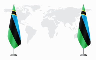 Zanzibar and Zanzibar flags for official meeting against background of world map.