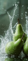 Sticker -  A cluster of green pears plunging into a body of water, creating a ripple of a splash