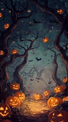 Wall Mural -  A forest teeming with numerous pumpkins atop another forest of jack-o-lanterns